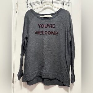 LOFT You're Welcome Beaded‎ Sweatshirt Heather Charcoal Gray women’s L preppy